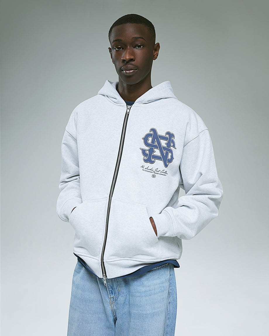 No Snakes Monogram Zip Hoodie / Grey Marl