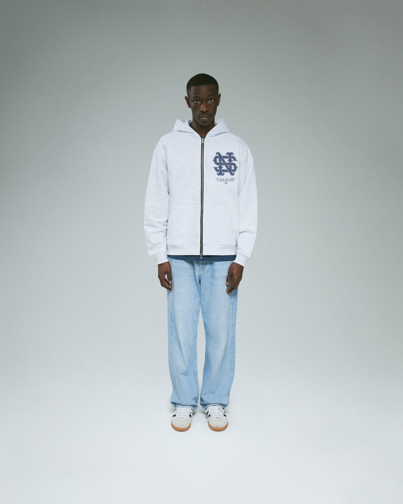 No Snakes Monogram Zip Hoodie / Grey Marl
