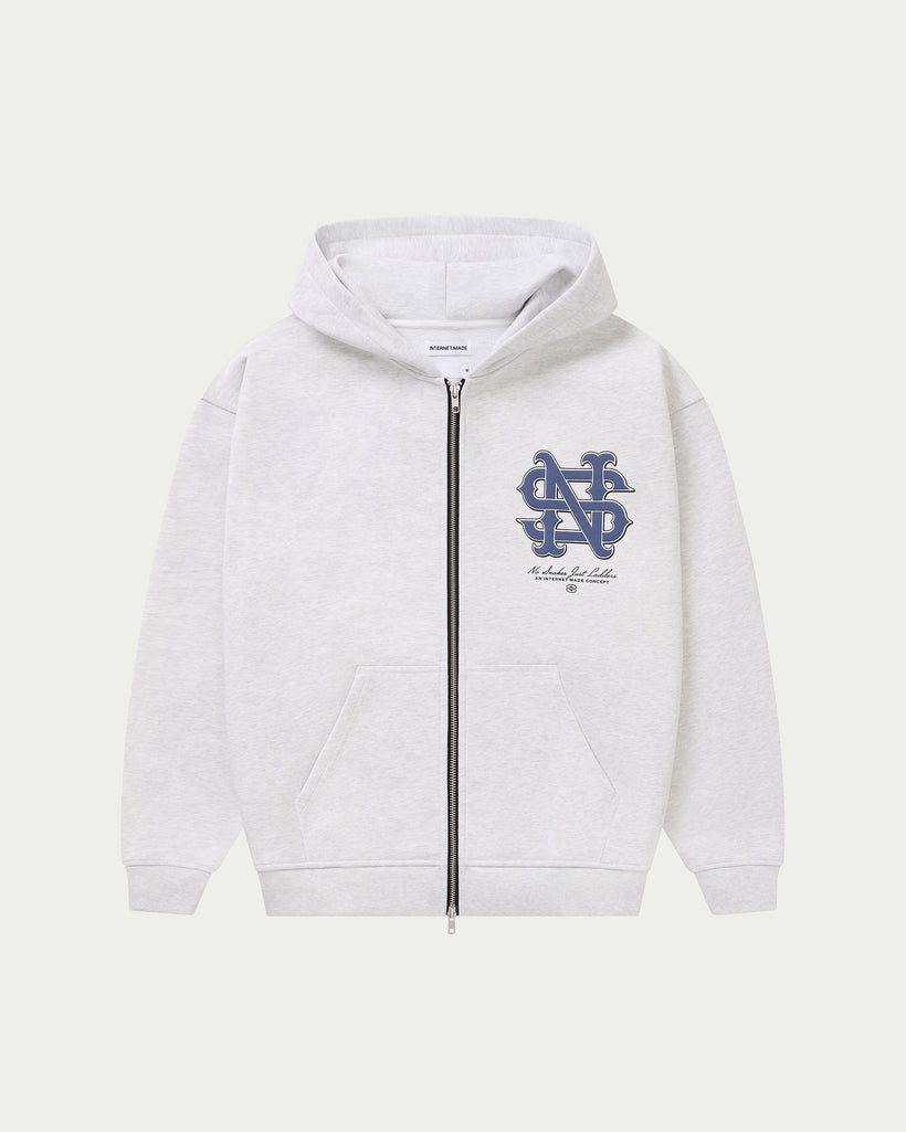No Snakes Monogram Zip Hoodie / Grey Marl