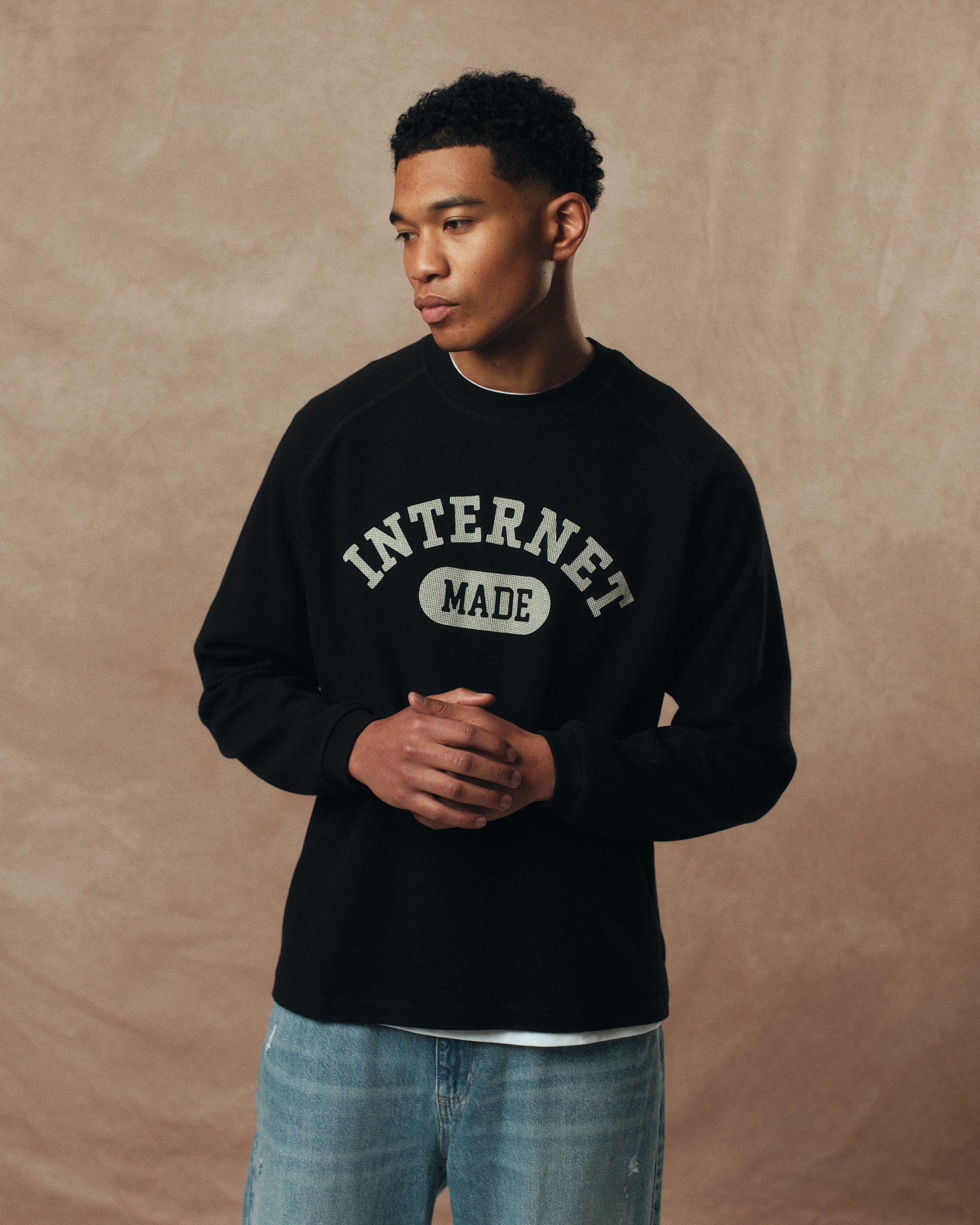 College Waffle Long Sleeve / Black