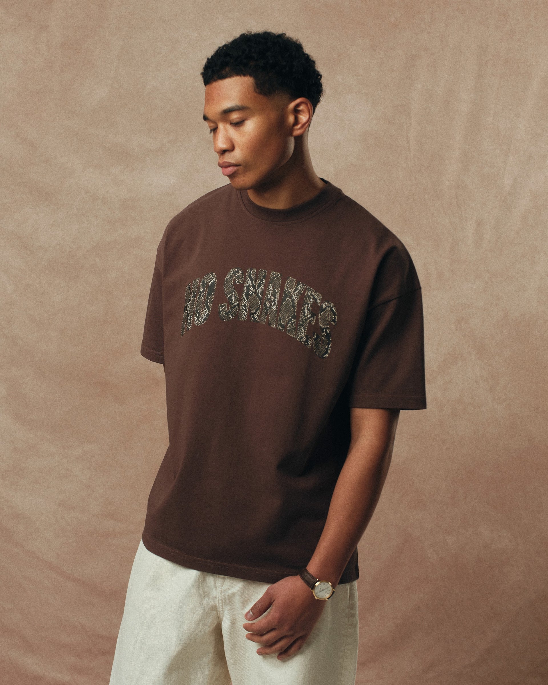 No Snakes Snakeskin T-Shirt / Brown