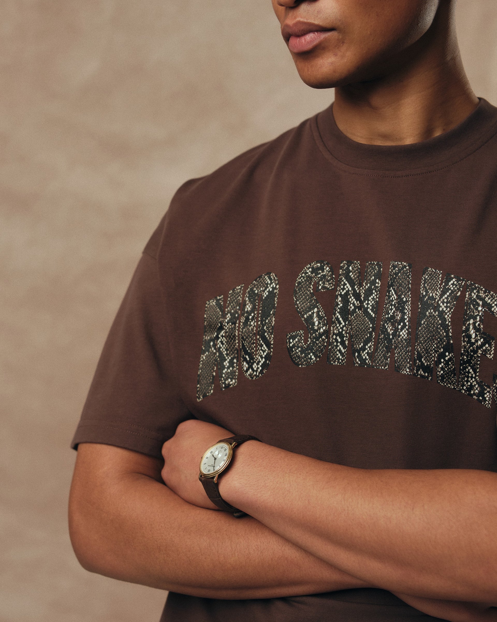 No Snakes Snakeskin T-Shirt / Brown