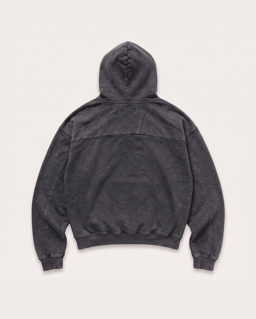 Panel Hoodie / Washed Black